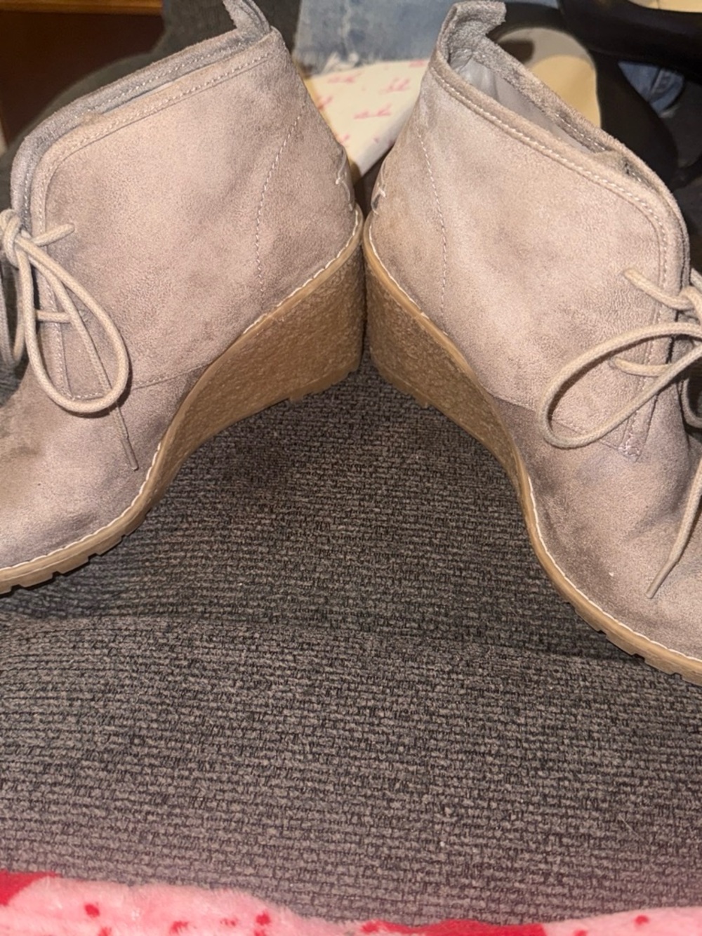 Bass Taupe Suede Lace-Up Wedge Boots
